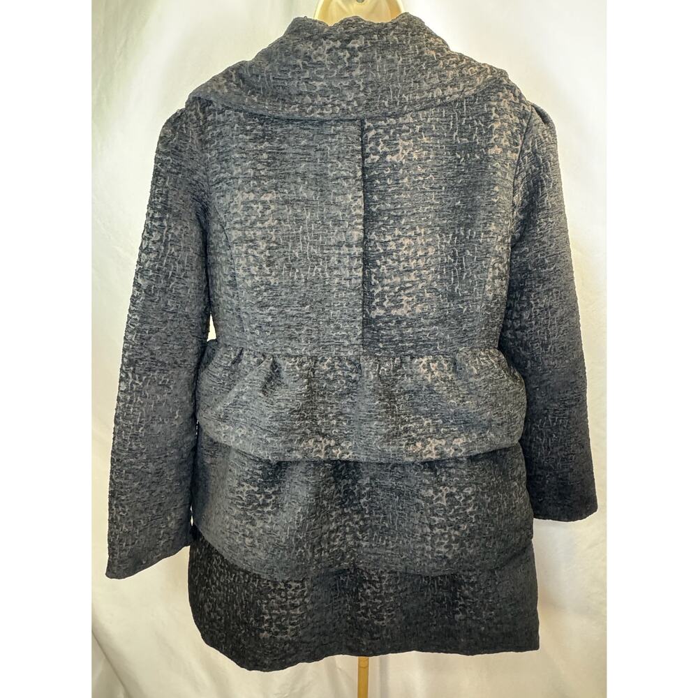 Gorgeous Ruffle Brocade Pea Coat - Black & Chocolate - Size XL (Juniors Sizing)